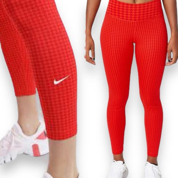 Nike Dri-FIT One Icon Clash Mid-Rise 7/8 Houndstooth Print Leggings XS - Picture 1 of 4